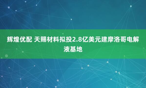 辉煌优配 天赐材料拟投2.8亿美元建摩洛哥电解液基地